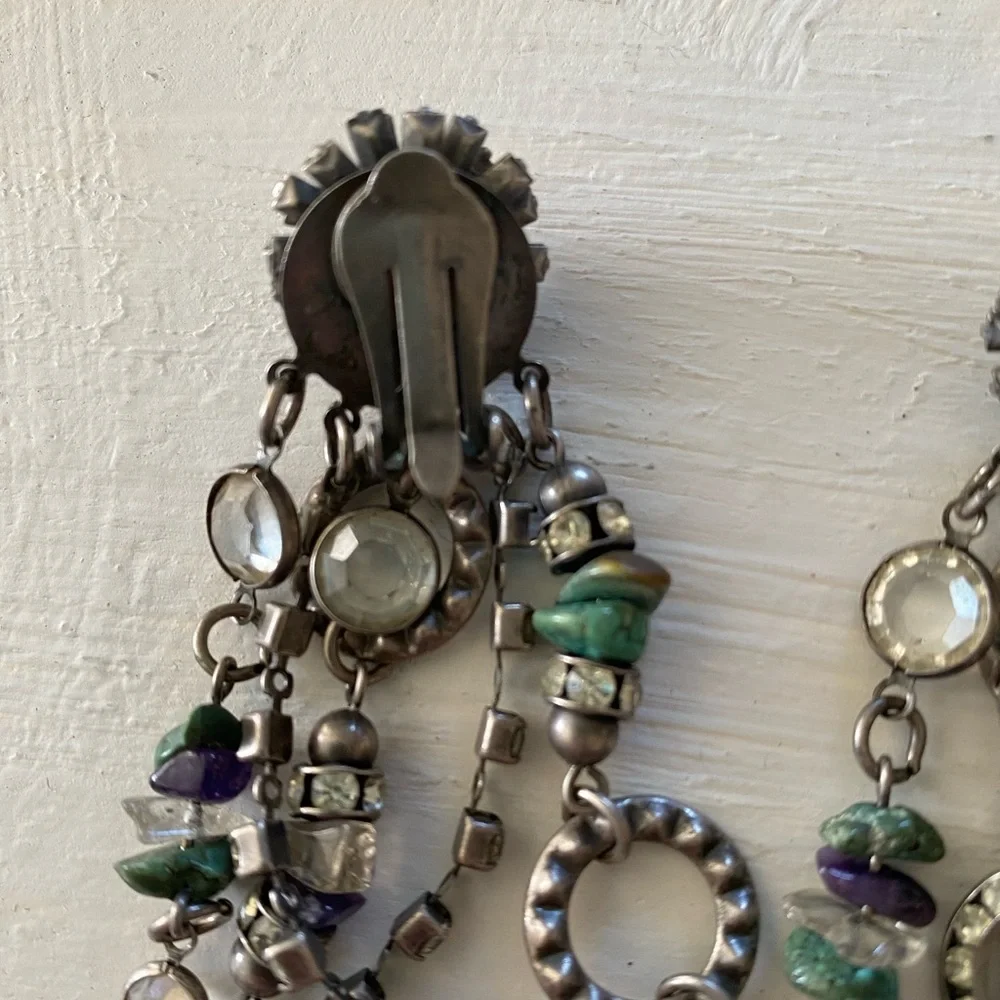 Vintage Sorrelli Clip On Dangle Earrings 3 inches long - Picture 6 of 7